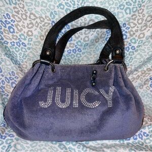 Vintage Blue Juicy Couture Purse Handbag Rhinestone Satchel Bag Y2K Terry Cloth